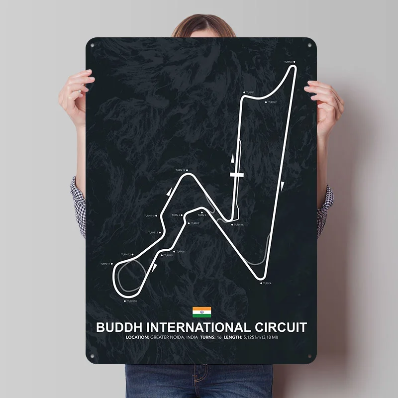 Buddh International Track Metal Poster Custom Wall Art Retro Vintage Tinplate Signs for Man Cave Gaming Room Decoration Garage