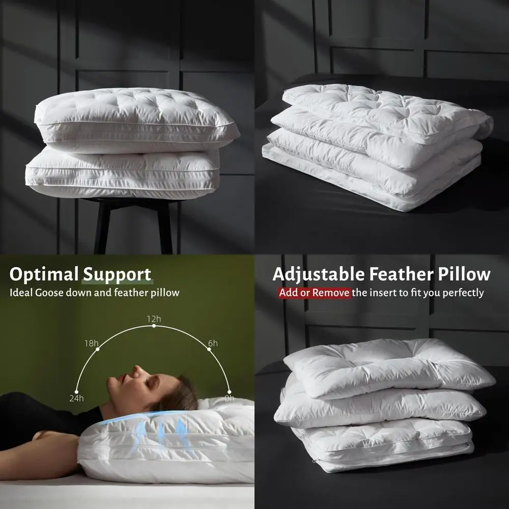 

Подушка из гусиного пуха размера «Queen» с регулируемой высотой и хлопковым чехлом 50x70 см (комплект из 1 шт.)