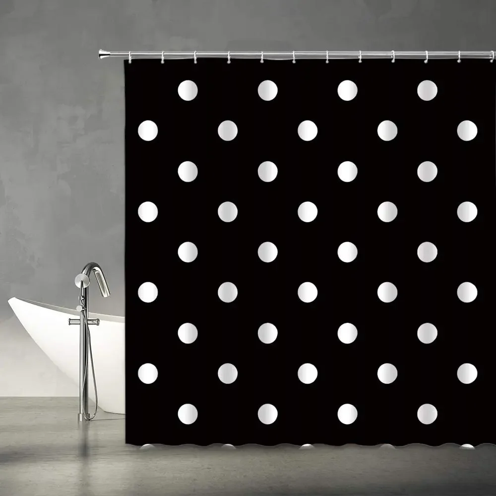 

Polka Dot Shower Curtain Vintage Black and White Doodle Polka Dots Fashion Bathroom Curtains Decor Polyester Fabric with Hooks