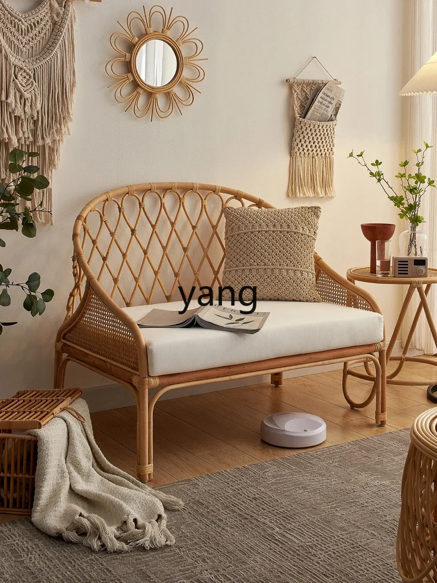 Yjq Real Rattan Hand-Woven Sofa Bed Combination Living Room Bedroom Children's Room Single Rattan Bed