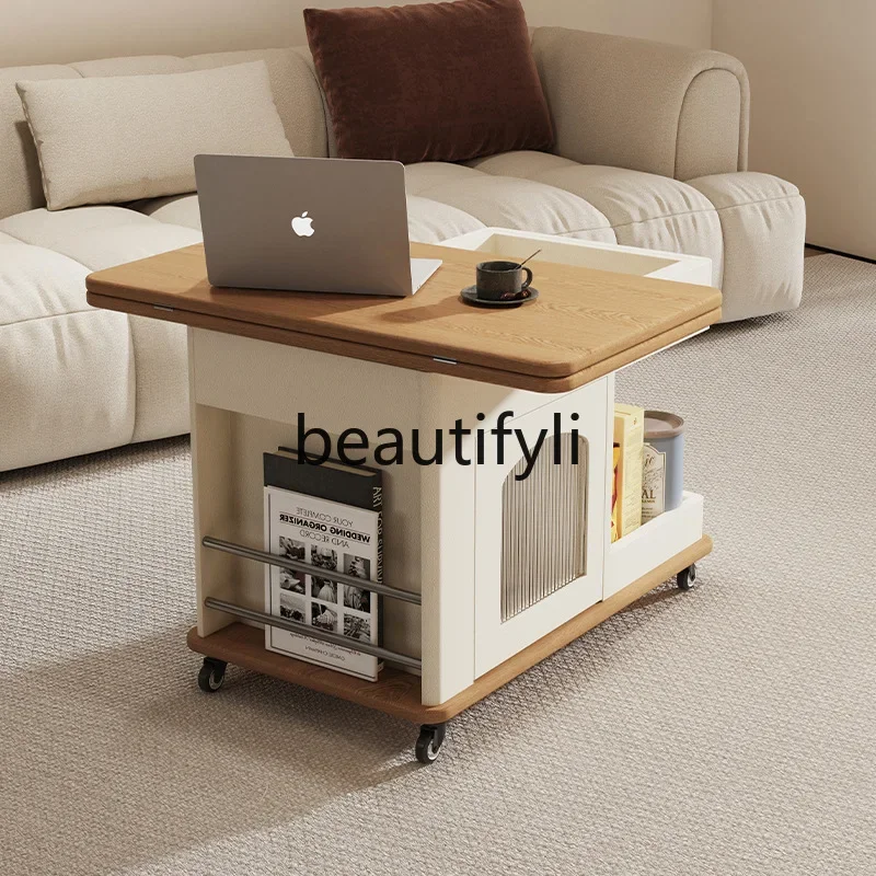 C53 المنقولة طاولة القهوة القابلة للطي أريكة طاولة جانبية غرفة المعيشة قابل للتعديل عربة صغيرة طاولة شاي التخزين