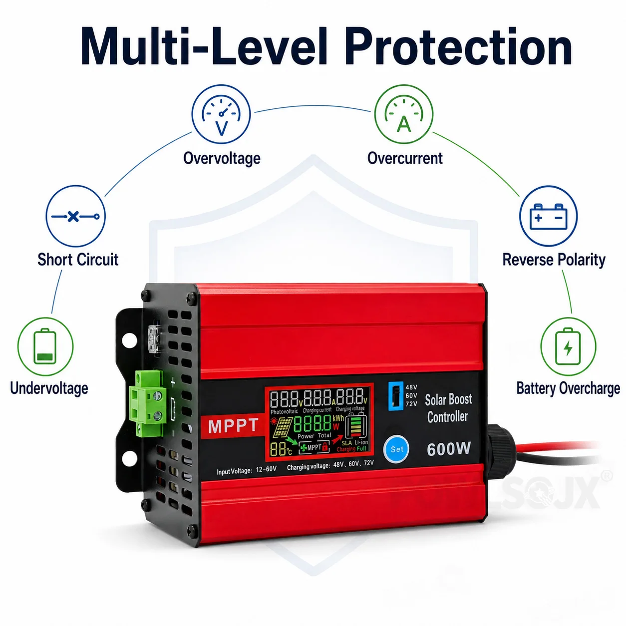 POWLSOJX 1200W/600W MPPT Solar Boost 48/60V/72V Controller Lead-Acid Lithium Battery Activation Charger for Solar Panel Systems