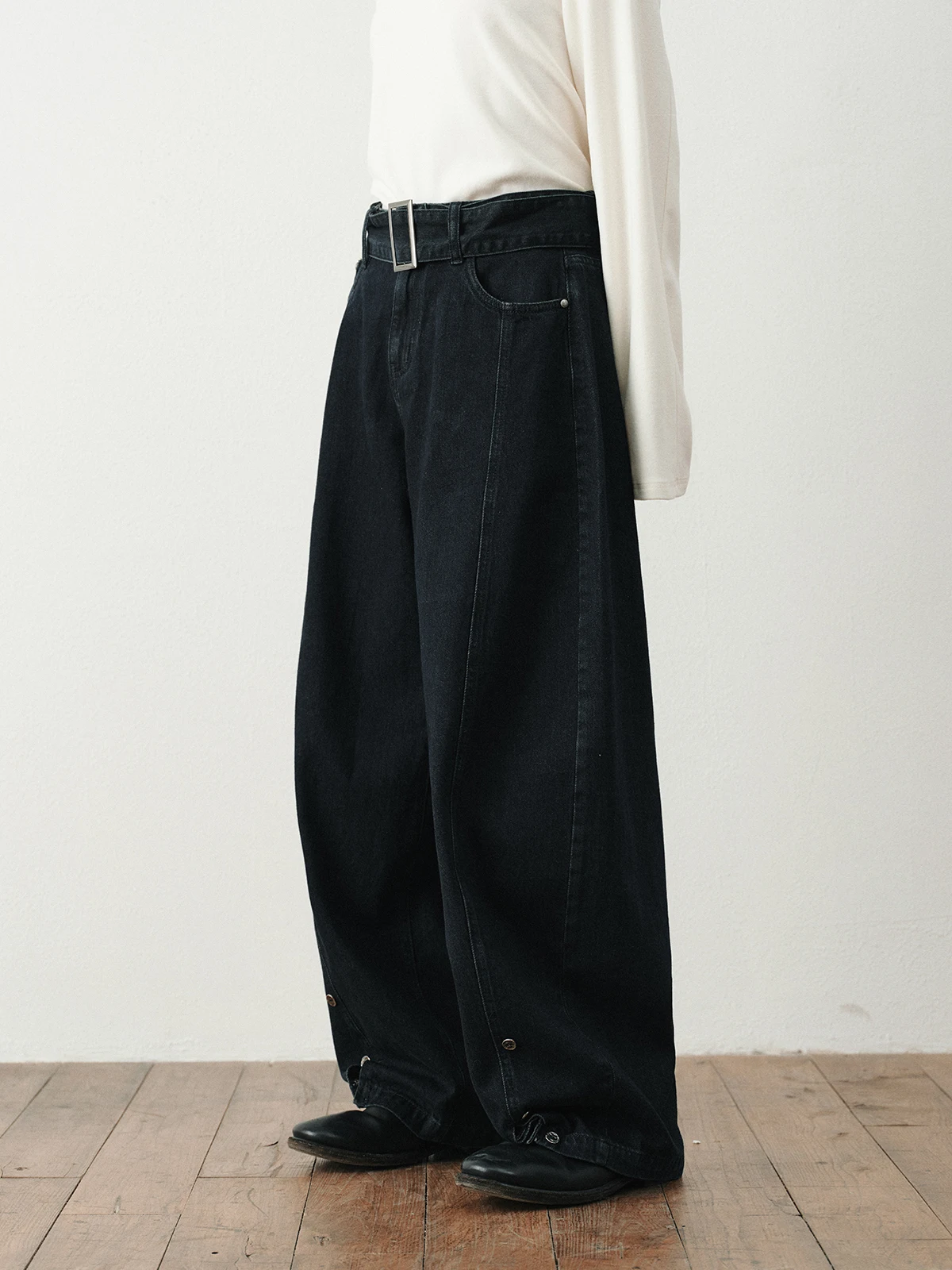 

Octopusme винтажные широкие джинсы с высокой талией, женские брюки-бананы с поясом, джинсовые джинсы весна-осень, синие джинсы свободного покроя