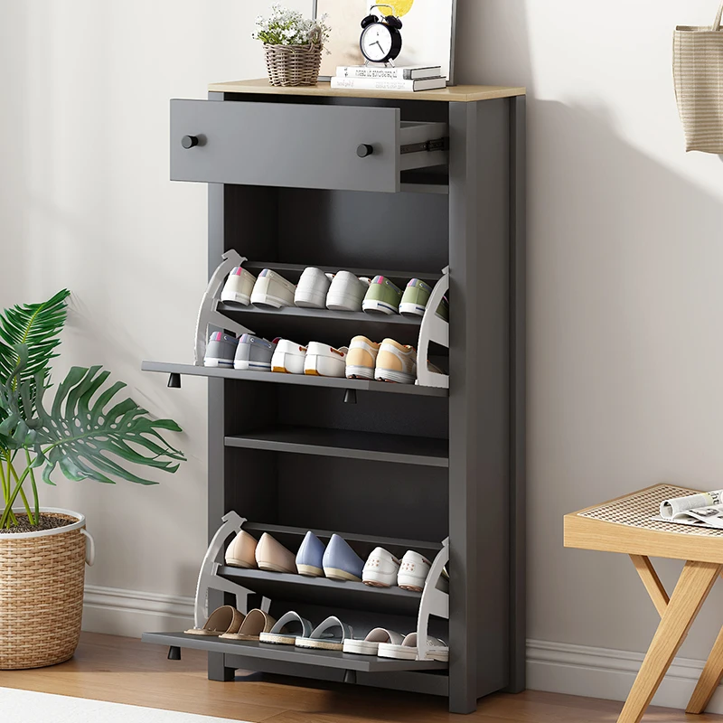 

Functional Entryway Organizer with 2 Flip Drawers, Free Standing Shoe Rack with Adjustable Panel for Hallway