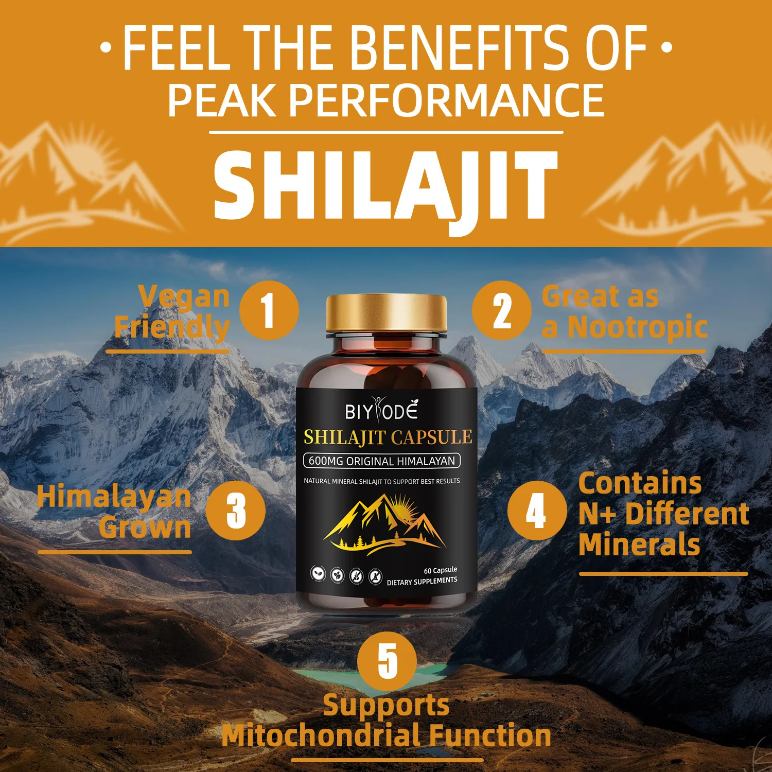 100% Original Himalayan Shilajit Capsules Pure Gold 600mg Shilajit For Men Natural Mineral To Support Best Results