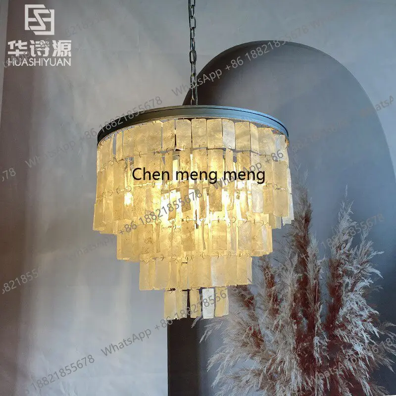 

Nordic shell chandelier restaurant store American fringed hemp rope crystal lamp art bedroom living room lamp