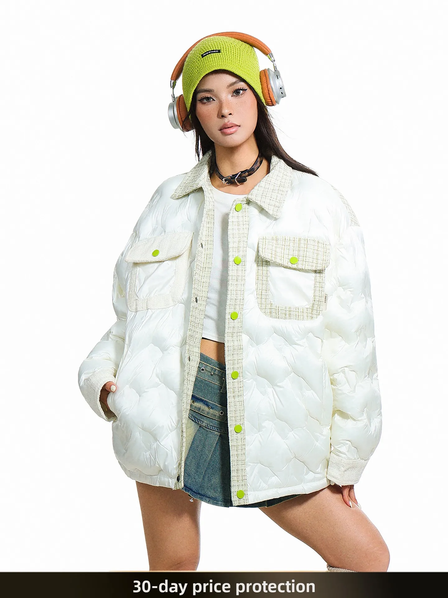 

American Retro Contrast Color Plaid Splicing Collar Men's Cotton Jaet Winter Letter Embroidery Couple Sle Cotton Coat