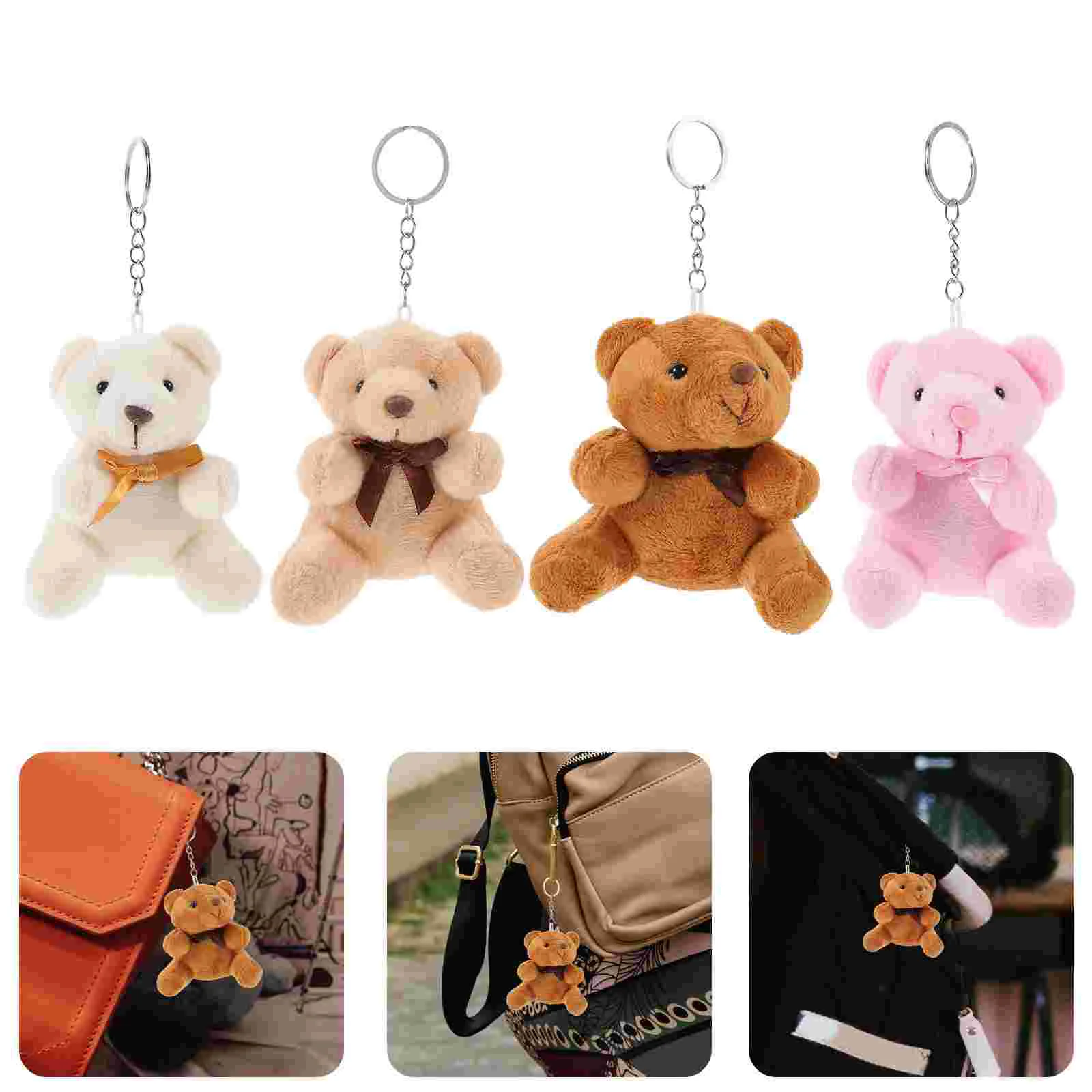 4 pçs decoração do carro urso de pelúcia chaveiro pingente pingentes charme chaveiro mochila bolsa encantos bolsas miss