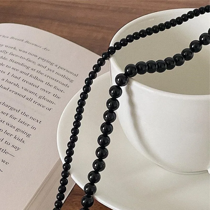 

S'STEEL Sterling Silver 925 Black Agate Simple Chains Necklaces For Women Vintage Engagement Necklace Accessories Jewellery