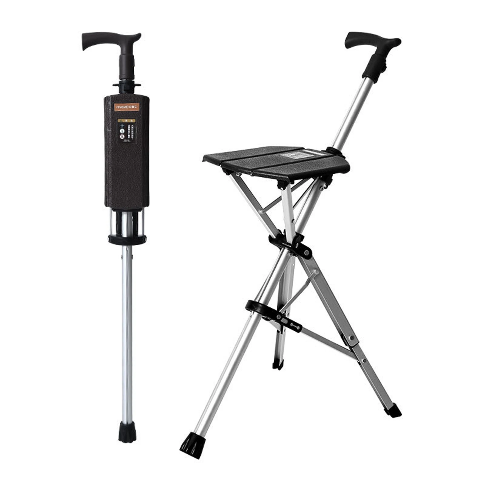 2-in-1 wandelstok met opklapbare zitkruk voor ouderen, draagbaar mobiliteitshulpmiddel met één knop open/dicht - afbeelding 1