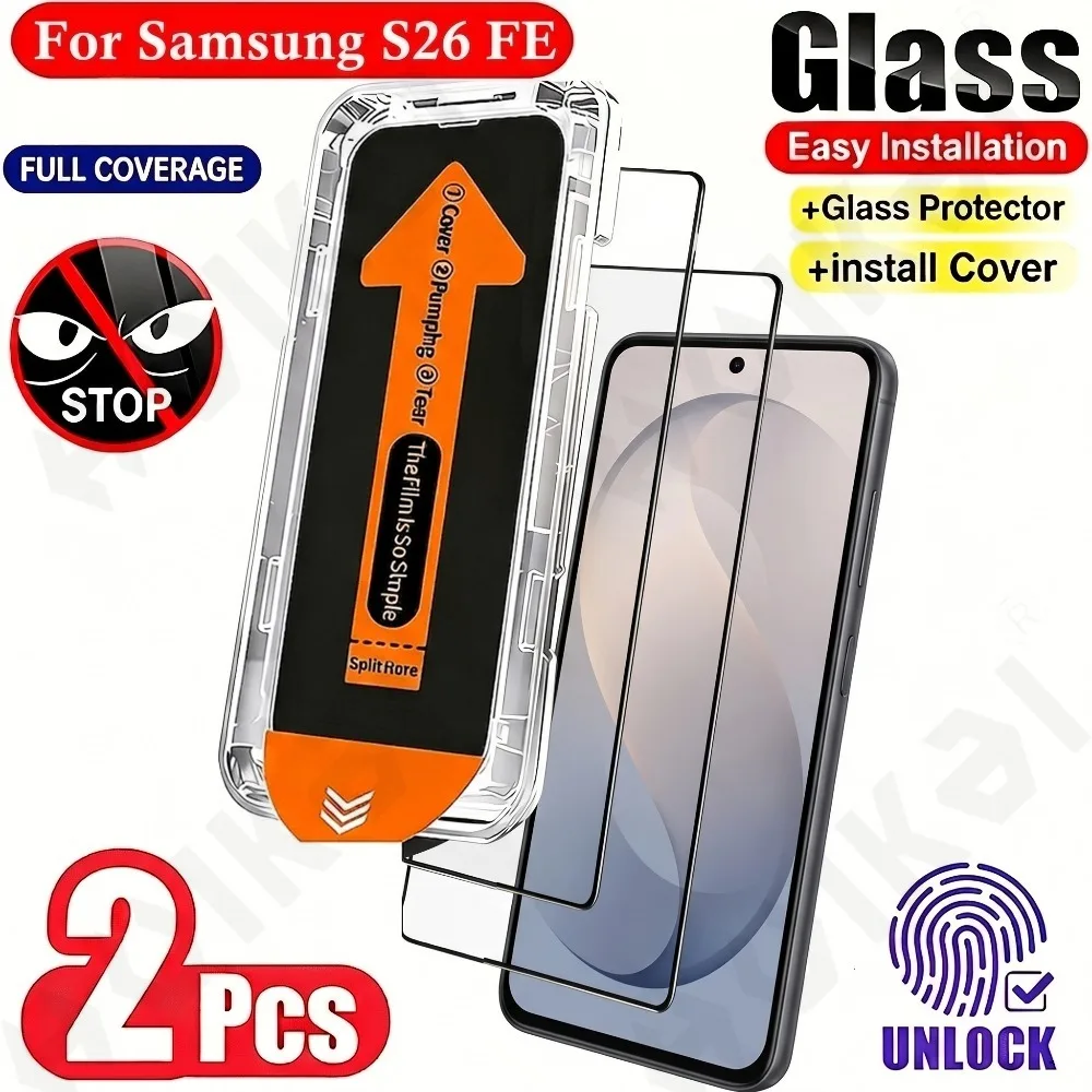 2 Pcs For Samsung S26 FE Ultra Plus A57 A37 A18 A17 One-click Privacy Dust free Installation HD Screen Protector Tempered Glass