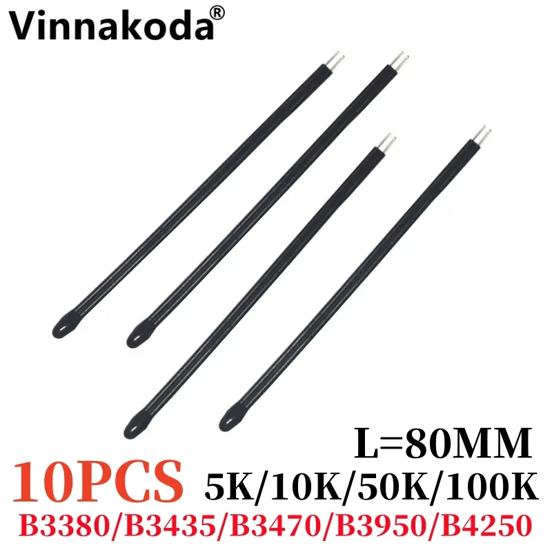 10PCS NTC Thermistor MF52D 5K10K50K100K Temperature sensor B3380 B3435 B3470 B3950 B4250 1% L80MM