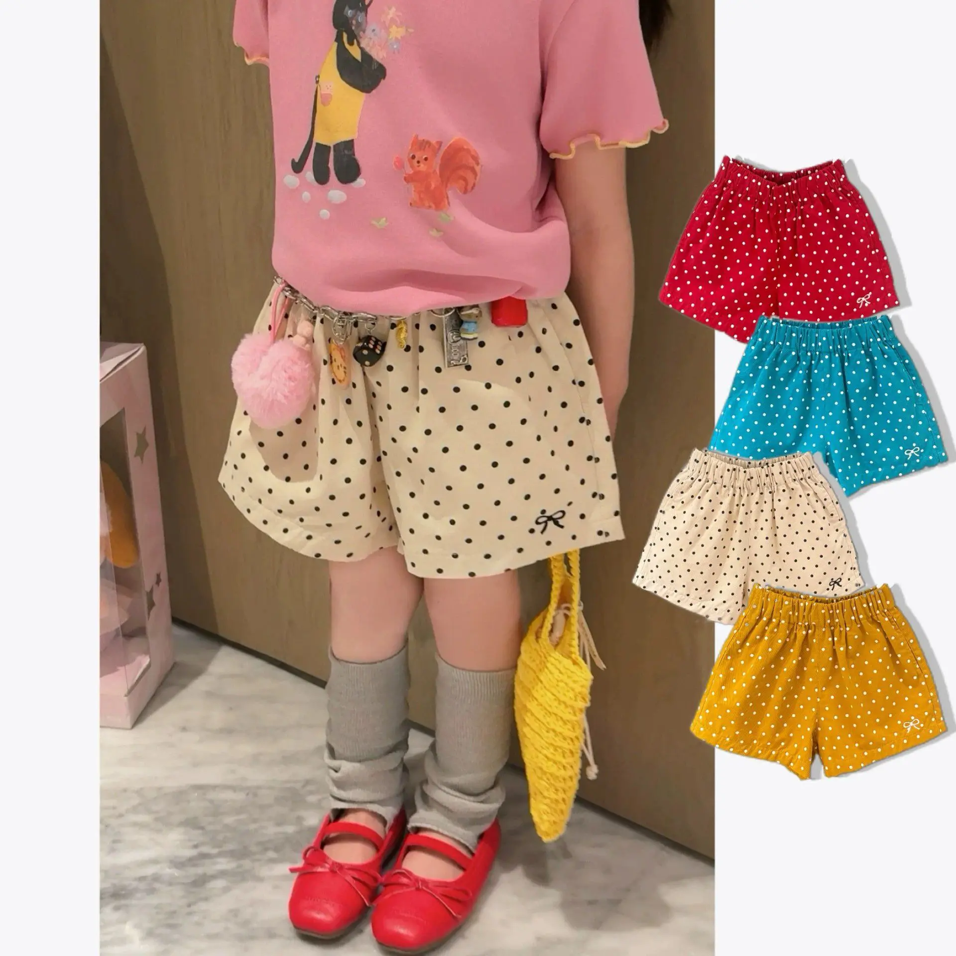 Bellbell Summer 2-6Yrs Kids Girls Shorts Thin Bow Dot Printed Infant Babys Girls Shorts Loose Elastic Waist Toddler Girls Shorts