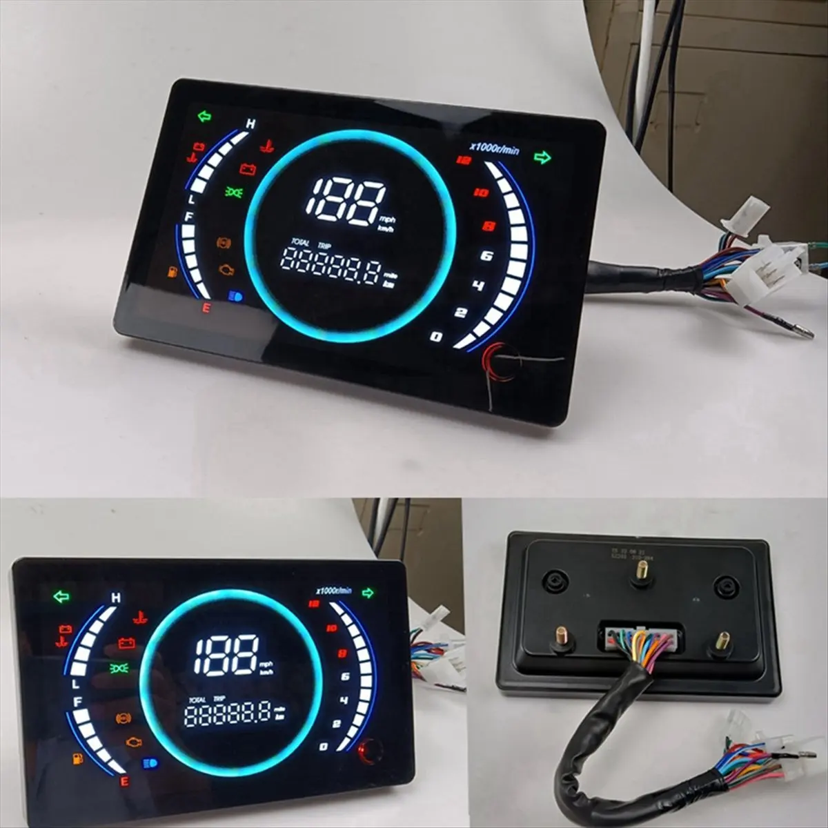 Compatible 12V Universal Adjustable LED Digital Motorcycle Speedometer RPM Dashboard with Temperature Gear 199km/H