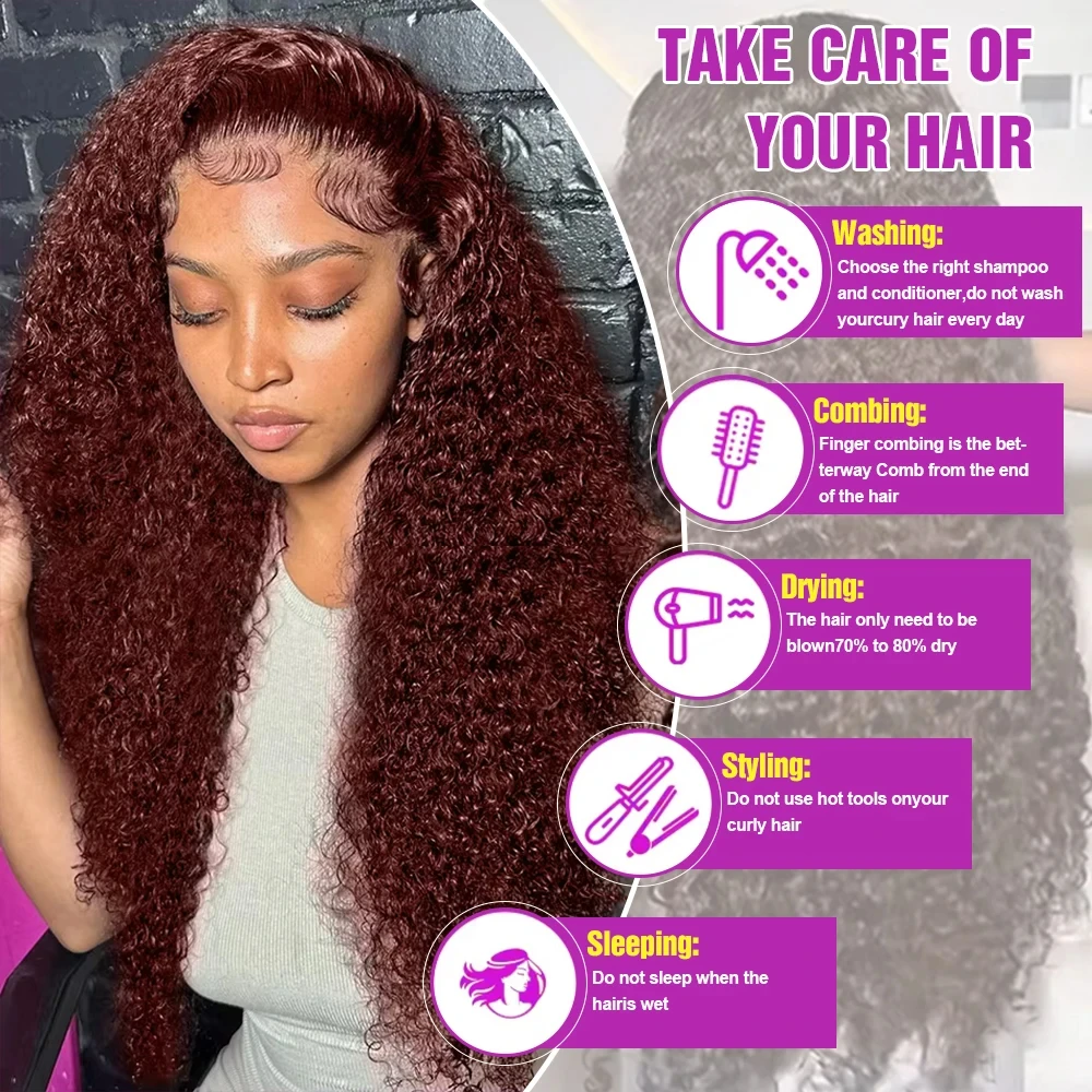 ディープカーリーウィッグ人毛チョコレートブラウン13x4 4x4 HDレースフロントウィッグカラーウォーターウェーブレースフロントウィッグ女性用30 32インチ