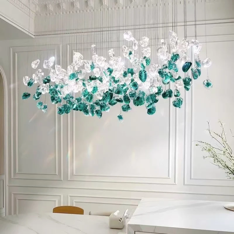 Nordic Green Stone Glass Led Pendant Lights For Dining Room Chandeliers Lighting Lustre Home Living Loft Hanging Lamp Luminaire