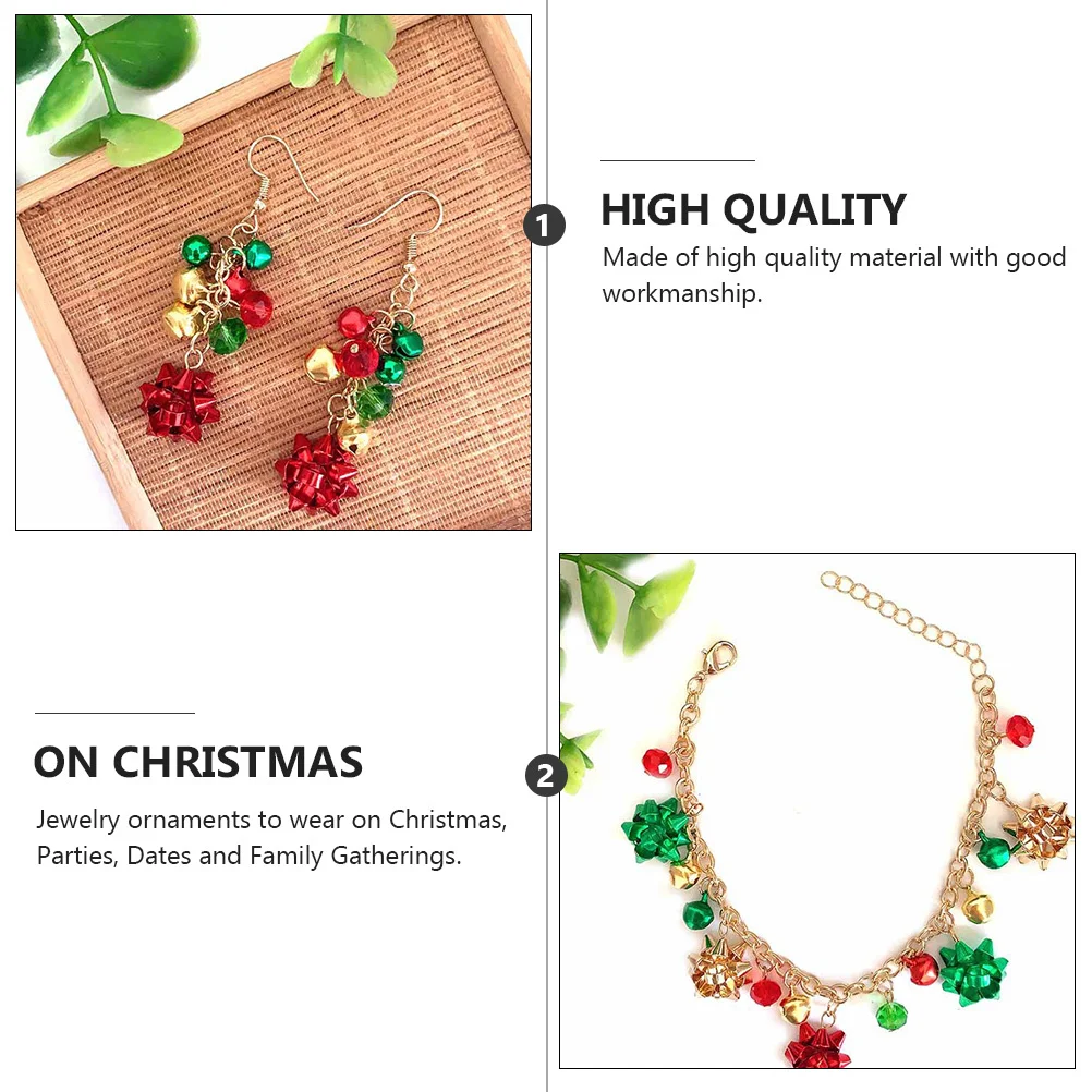 

Christmas Necklace Set Colorful Party Jewelry Ladies Women Ear nament Flower Bell Pendant Earrings Christmas Suits Bracelet Set