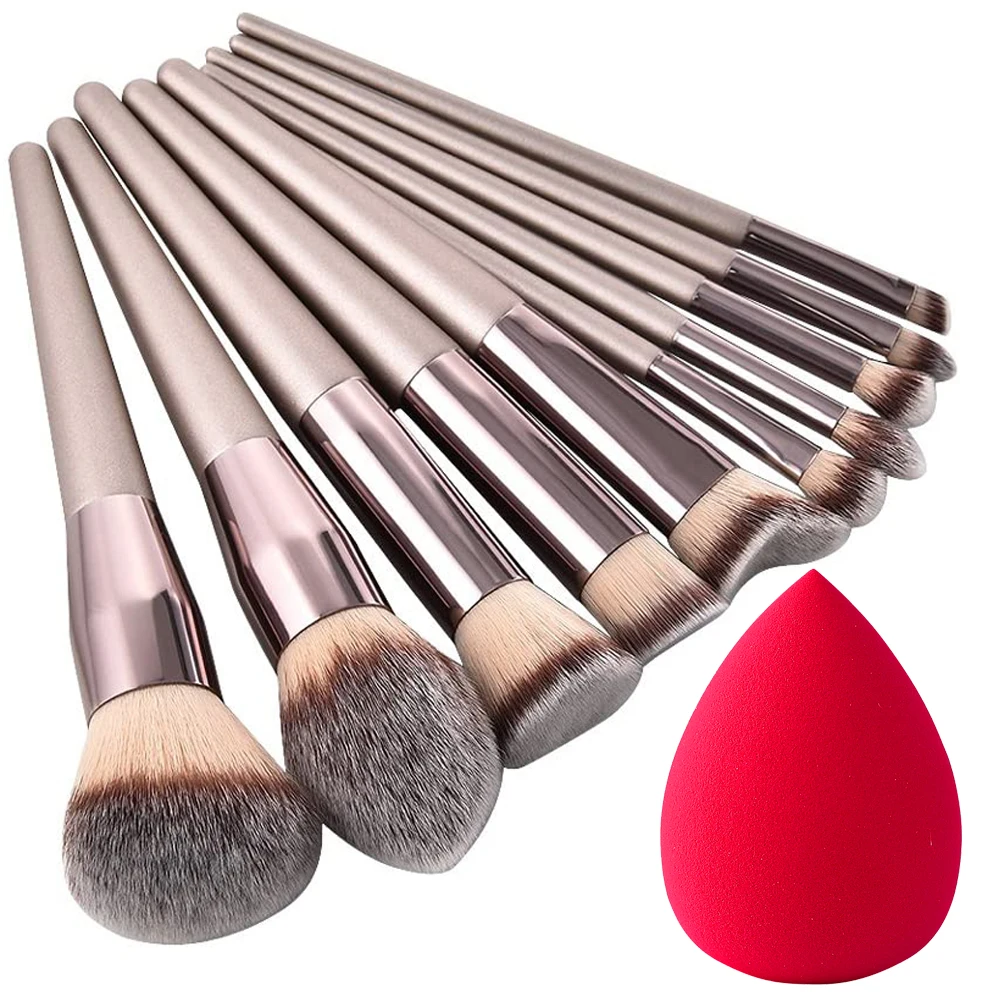 10pcs Professional Makeup Brushes Set with Makeup Sponge for travel Powder Concealer Blush Foundation Eyeliner Eye shadow Kit