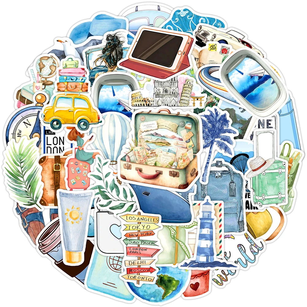 

10/30/50pcs Vintage Watercolor Outdoor Travel Stickers Vacation Life Cartoon Decals Notebook Phone Guitar Cool Graffiti Sticker