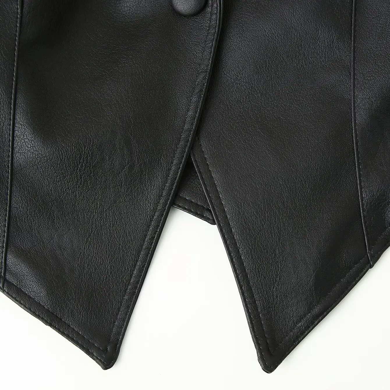 KASLEAD New Women's Fashion Retro Leather Jacket Coat Versatile High-End Feel Short Sleeve Long Sleeve Polyester Fiber