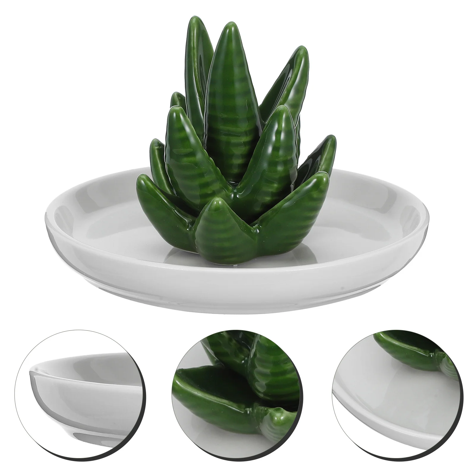 

Ceramic Jewelry Tray Succulent Aloe Ring Holder Decorative Cactus Dish Plate Jewelry Storage Organizer for Rings Necklace