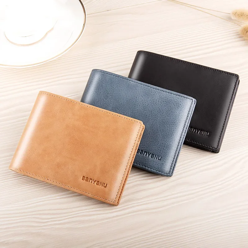 Cross Vertical Wallets for Women Genuine Leather Men Wallets Short Driver License RFID Card Holder Small Purses Blue Red Wallet