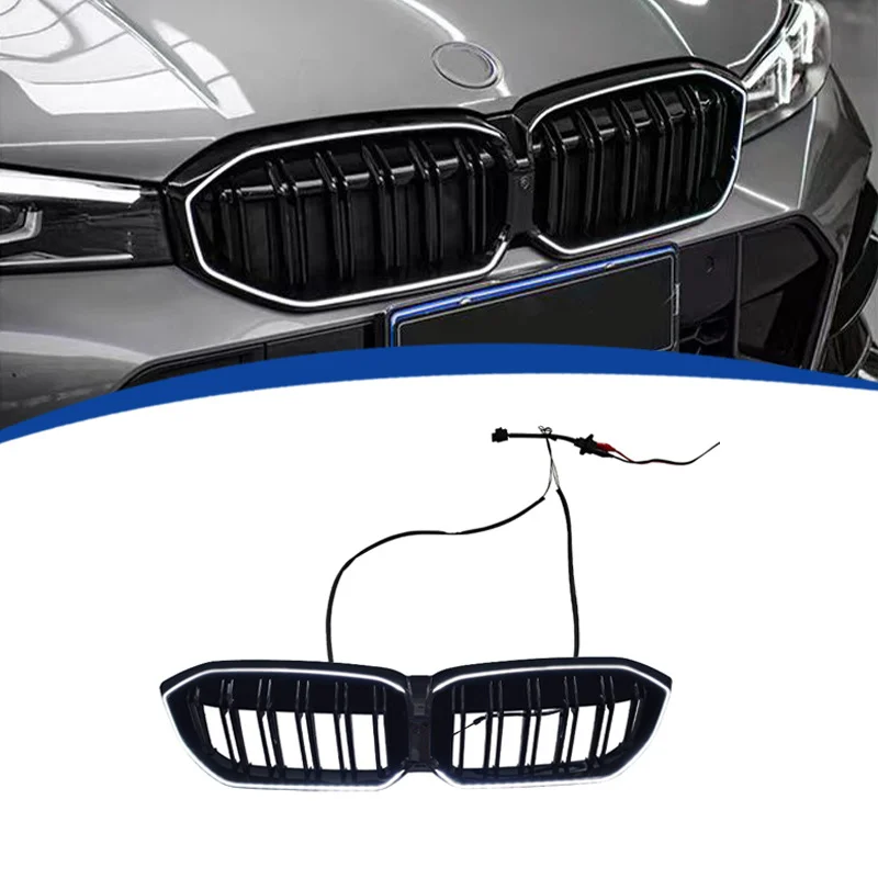 

Front Bumper Hood Kidney Grille Replacement for BMW 3 SeriesG20 G21 G28 LED Light Grill Stripes Grille Trim Chrome Cover