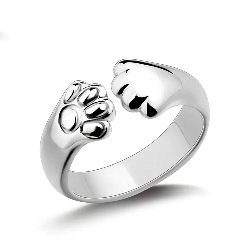 Cute 925 Sterling Silver Animal Claw Open Adjustable Finger Rings for Women Girls Anniversary Party Fashion Jewelry Gifts