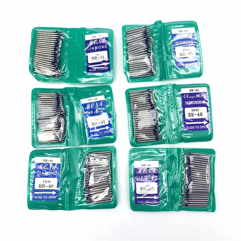 

50PCS/ Bag 1.6mm Dental Diamond FG High Speed Burs BR SERIES Dental Burs For Teeth Polishing Dental Materials