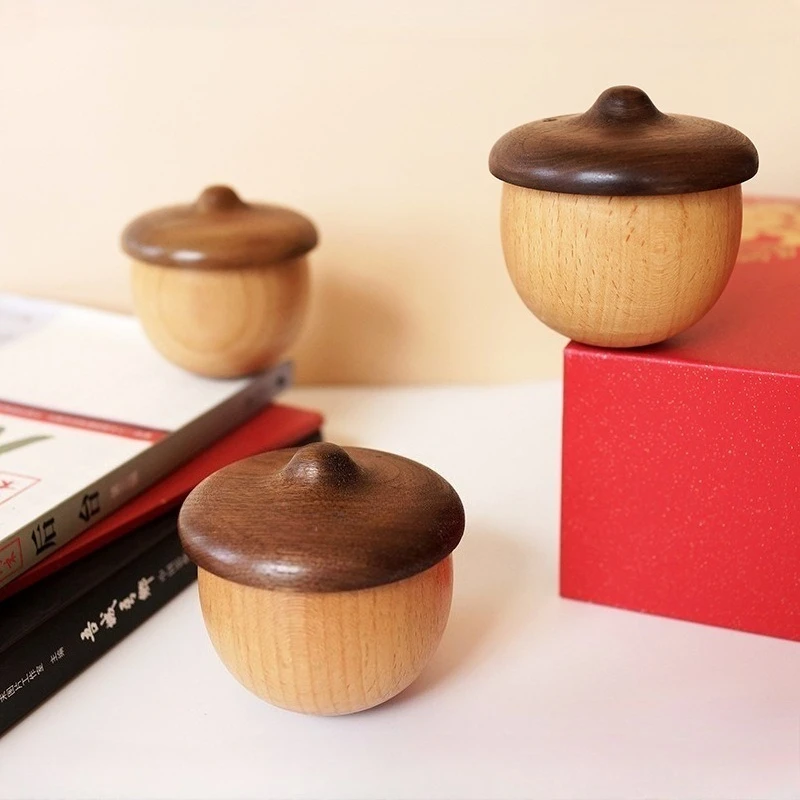 Wooden Creative Musical Box Acorn Ornament Handmade Pinecone Carousel Birthday Gift for Kids Educational Desktop Decoration