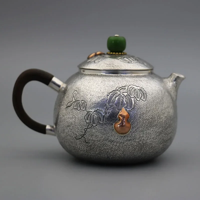 Sterling silver 999 brewing teapot small teapot frosted gourd simple old filter tea leak home tea set