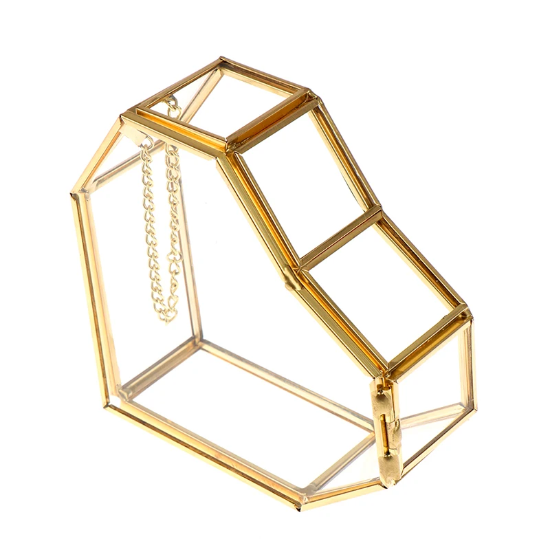 

Glass Jewelry Box Ring Cosmetic Organizer Geometric Heart Shape Desktop Display with Lid Glass Case