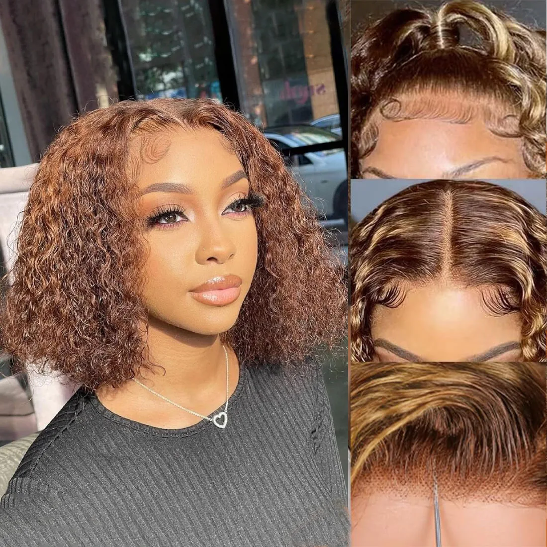موجة عميقة قصيرة بوب الدانتيل الباروكة الأمامية شعر الإنسان غلويليس 5x5 HD شفافة الدانتيل الباروكة الأمامية P4/ 27 شعر مستعار مجعد عميق للنساء #1