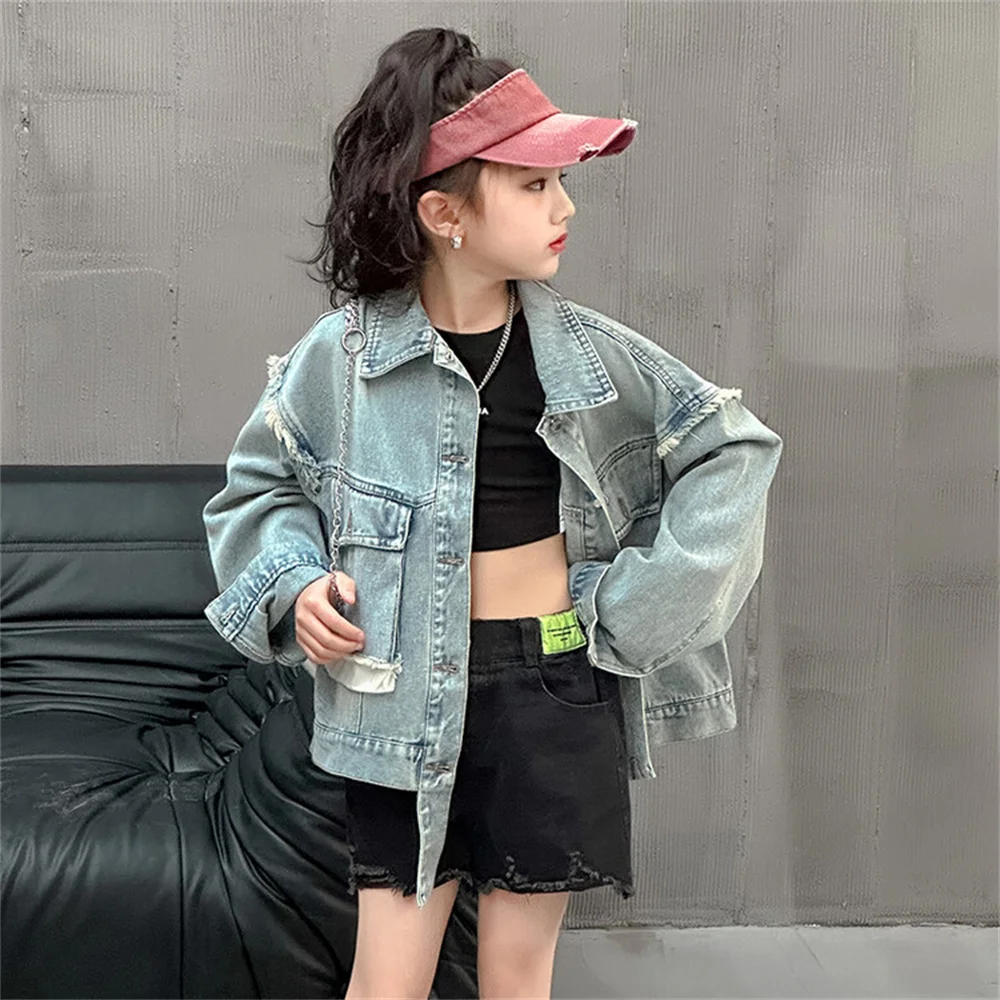 YF010 Girl Denim Jacket Youth Denim Coat Jacket Spring Autumn Fashionable Girl Jacket Children\'s Denim Shirt Jacket