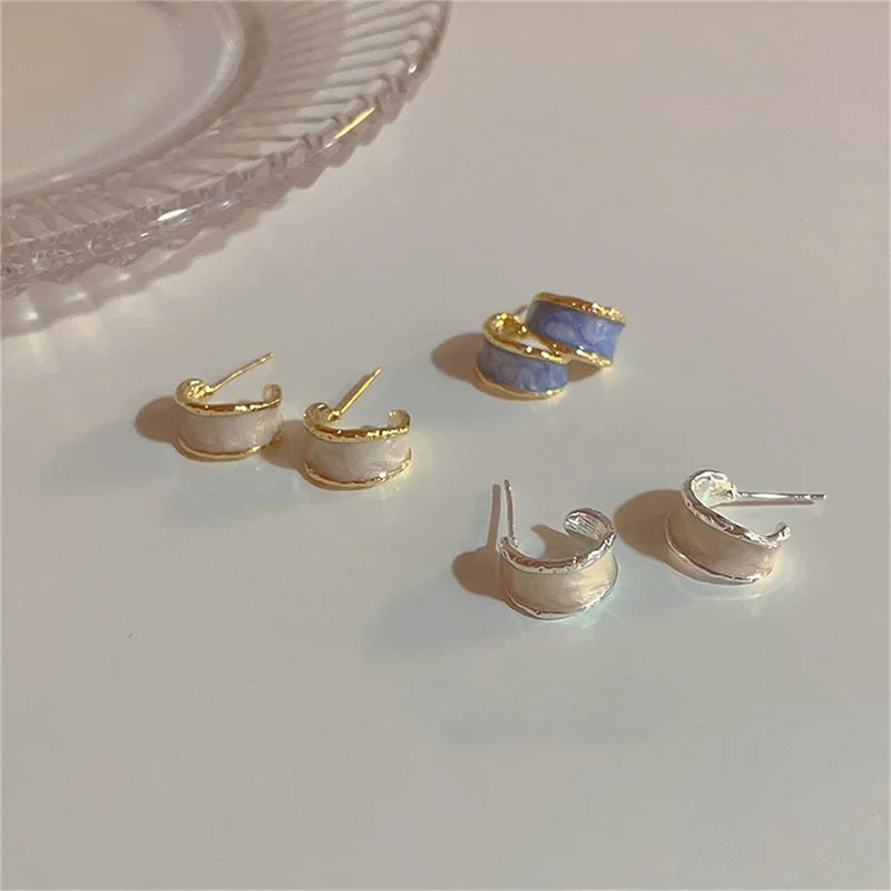 Trendy C-Shaped Oil Drop Stud Earrings For Women aretes de mujer modernos 2023 boucles doreilles femme tendance bijoux Wholesale