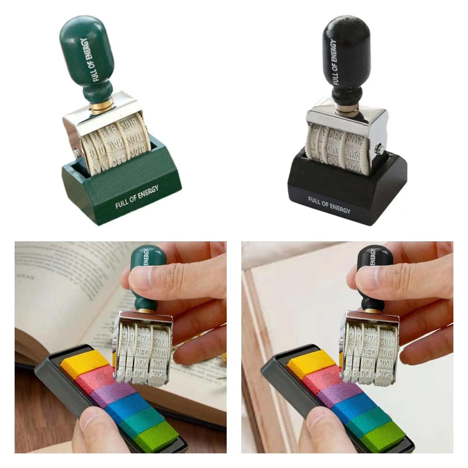 

Roller Date Stamp with Wooden Handle and Base,Compact,Small Stamper Inking Day