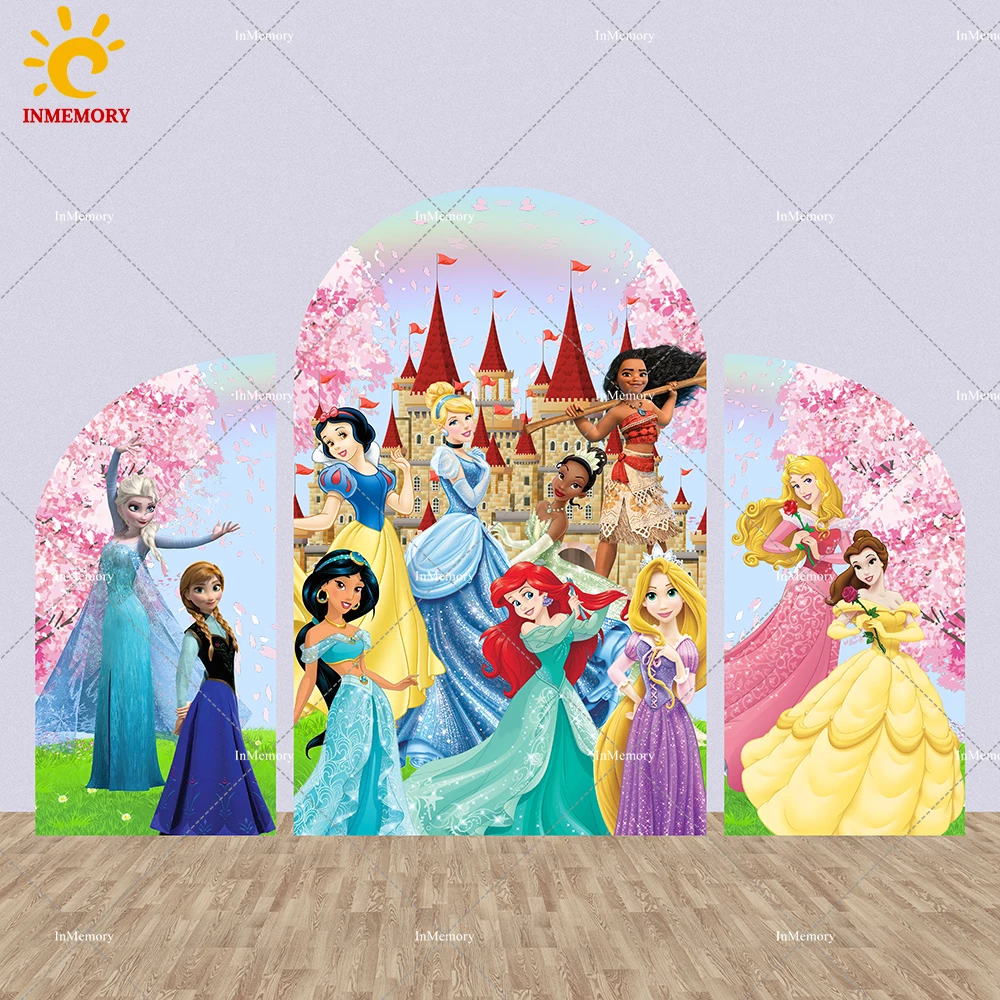 

Anna Jasmine Ariel Snow White Princess Arch Wall Backdrop Cover for Kids Birthday Party Decor Supplies Flower Castle Background