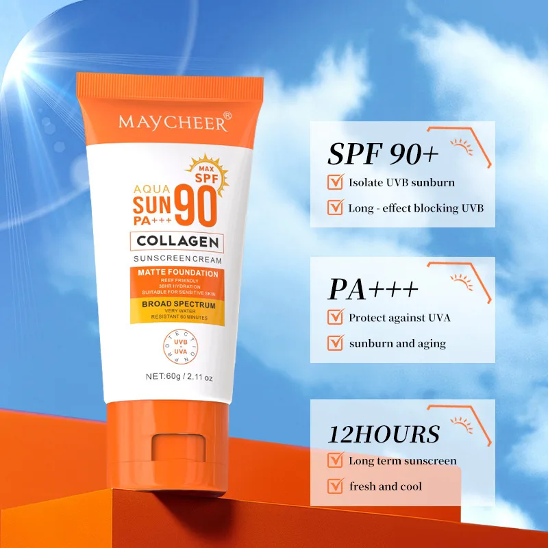 MAYCHEER SPF90+ حليب الوجه فائق الواقي من الشمس، درع UVA/UVB صيفي، لوشن مرطب خفيف الوزن وغير دهني