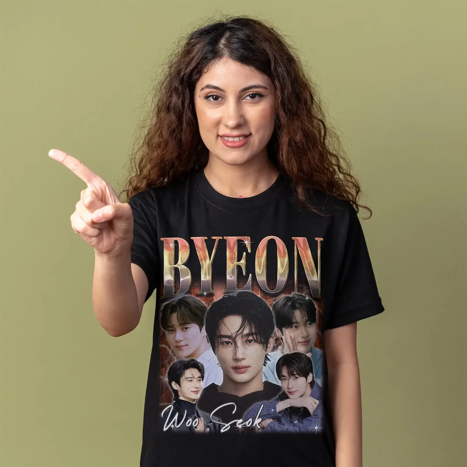 Byeon Woo Seok Kpop Fan Art T Shirt Vintage Collage Print vintage Washed Breathable Versatile Slightly Stretched Casual