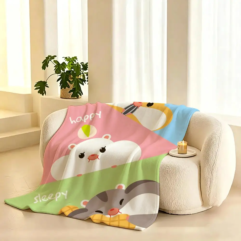 cute Hamster Throw 240g flannel blanket, suitable for sofas, beds, offices,  exquisite gift blankets