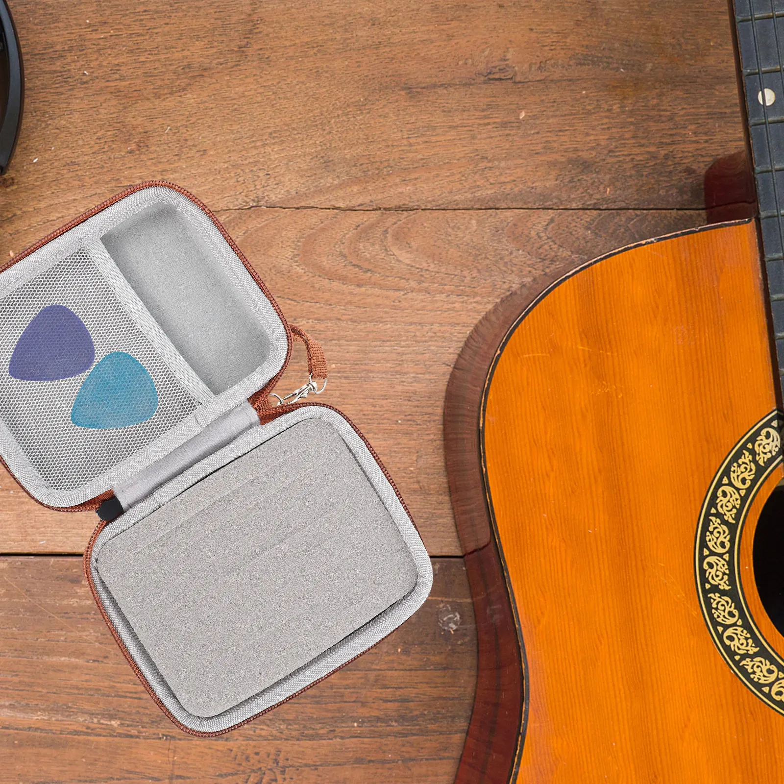 حافظة حامل اختيار الجيتار مادة EVA لون بني تخزين مدمج لملحقات اللقطات حقيبة بليكتروم محمولة مع شبكة سحاب #1