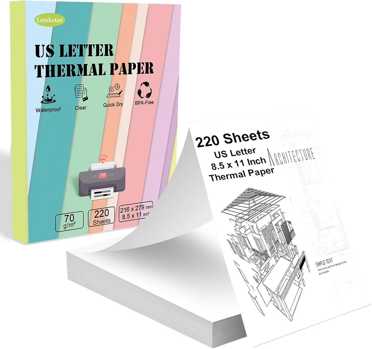 

220 Sheets 8.5x11 US Letter Thermal Printer Paper, Quick-Drying Fan-Folded for Multiple Models