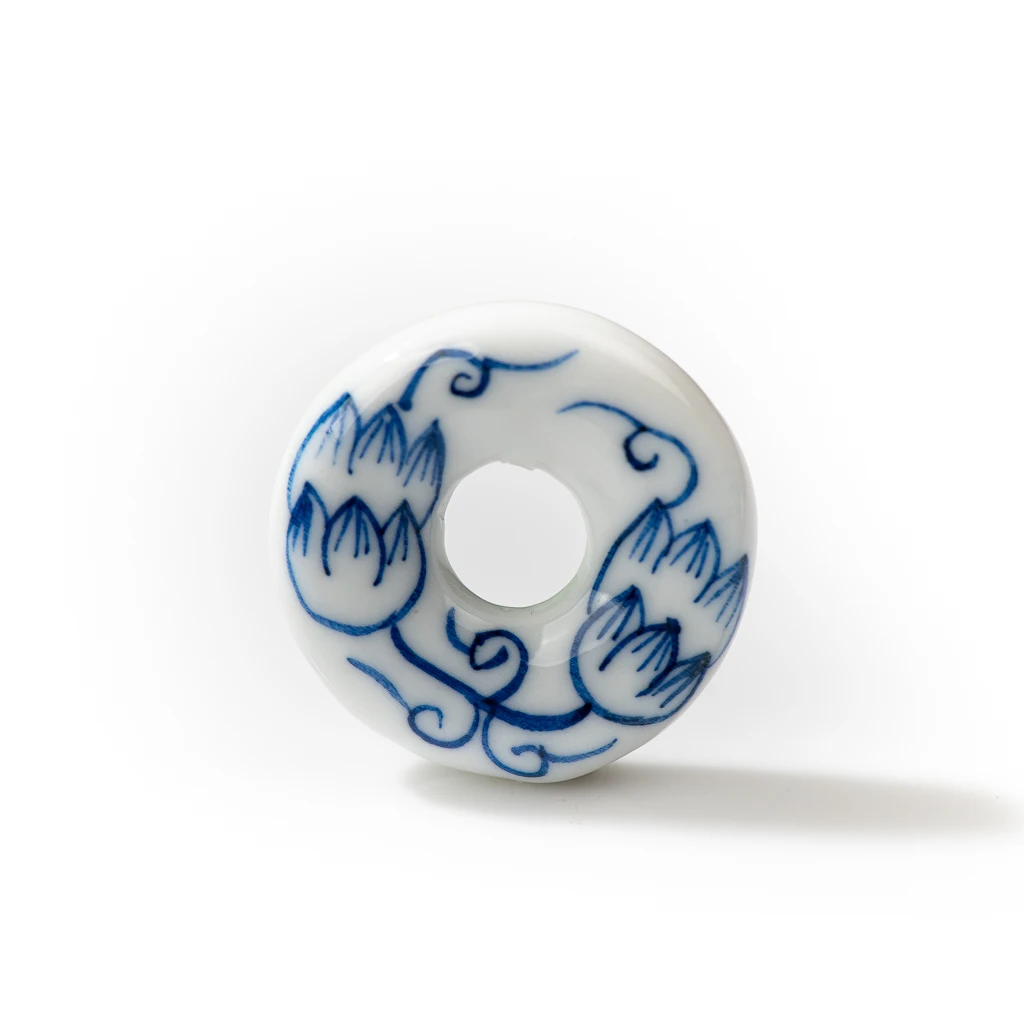 Hand-painted Blue And White Safety Button Porcelain Beads Ceramic Pendant For Jewelry Making Z051