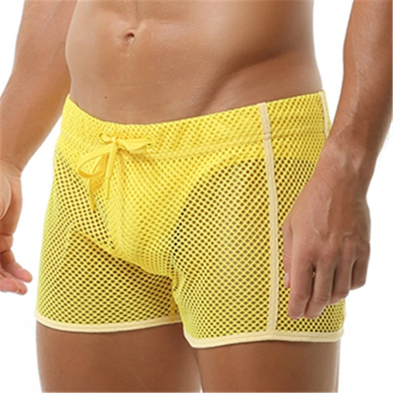 Fishnet Transparent Shors Men\'s Swimwear Solid Swim Trunks Summer Beach Board Shorts Quick Dry Surfing Swimming Shorts