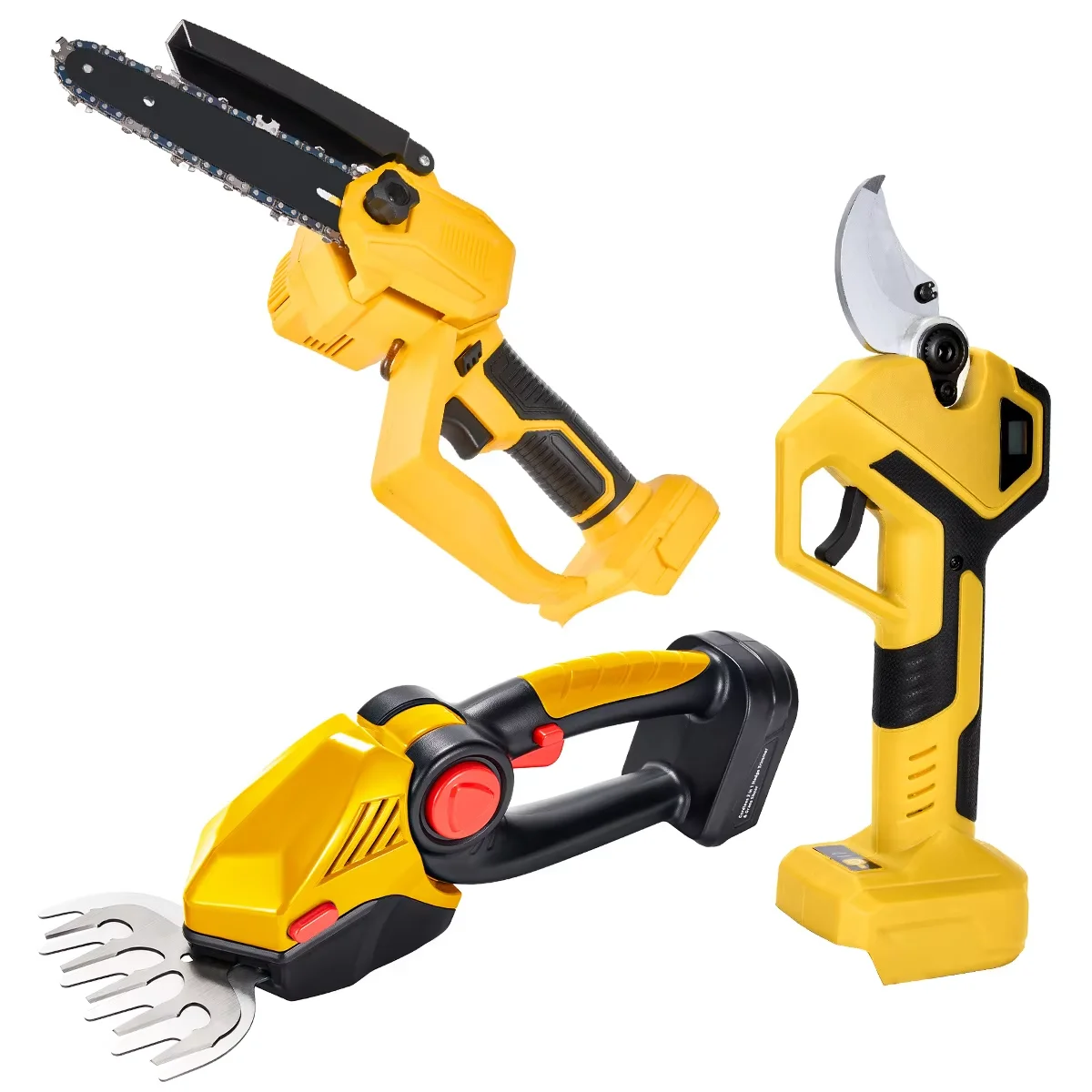 

40mm LCD Power Shears 3-in-1 Brushless Tool Set 6 Inch Electric Chainsaw Battery Powered Hedgerow Tool for Home Garden