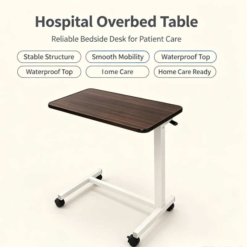 Adjustable Overbed Bedside Table With Wheels Hospital Furniture Mobile Laptop Desk