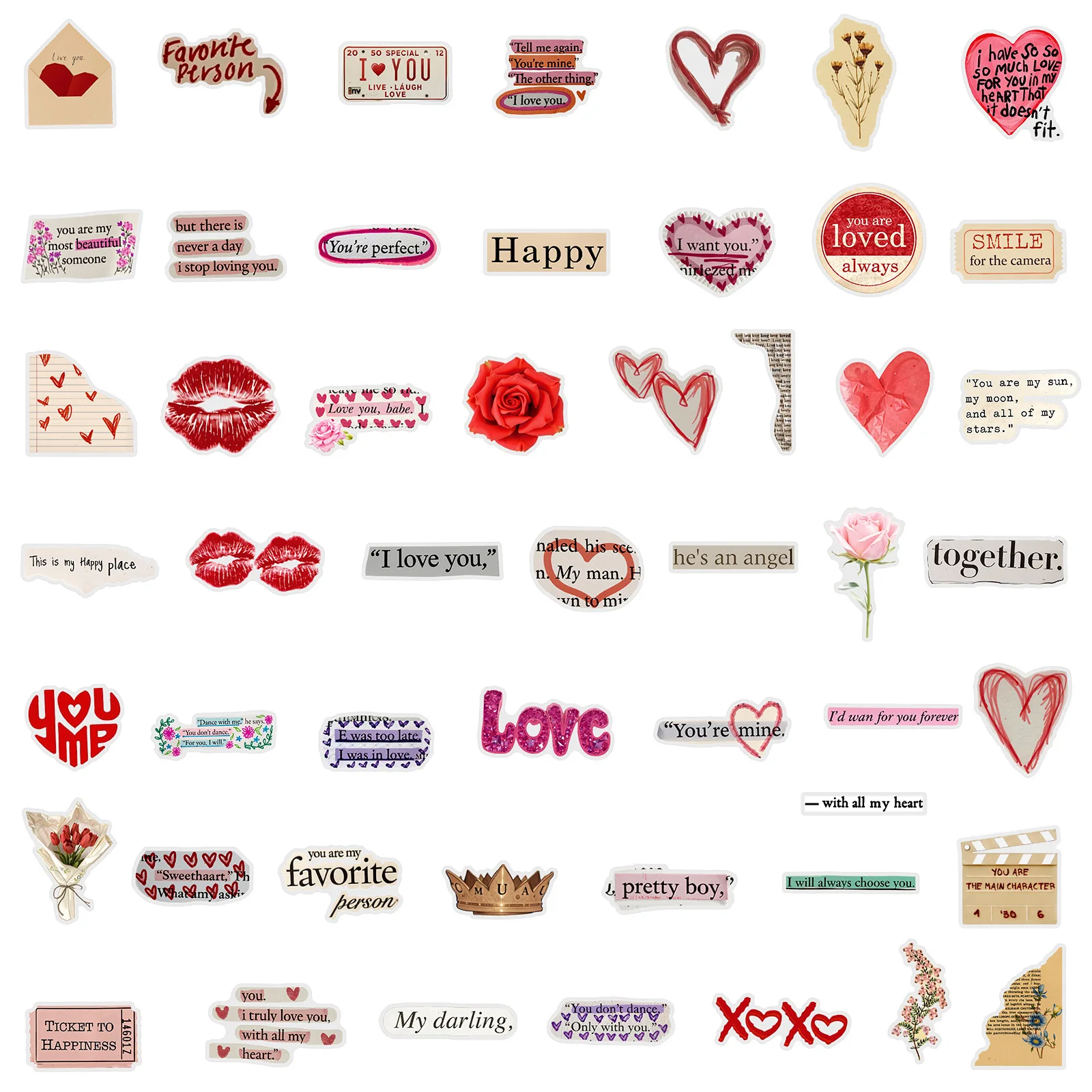 50/100 Pcs Retro Fresh Valentine Theme PET Clear Stickers DIY for Phone Laptop File Holder Desk Window Atmosphere Decor Decals view 3