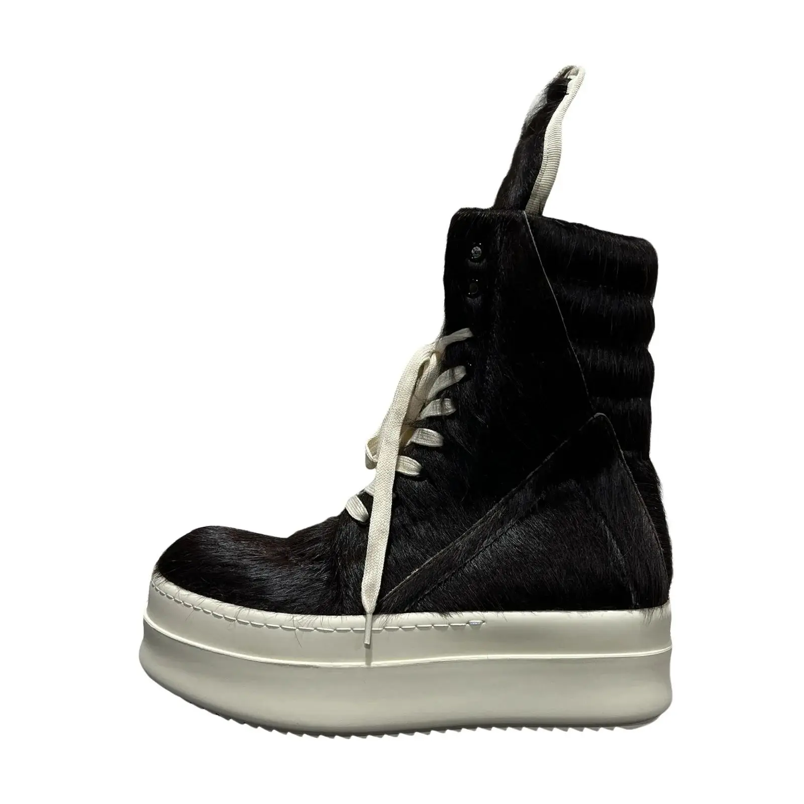 Men's High Top Shoes Women Platform Boots Horsehair Fur Leather Lace Up Zip Luxury Autumn Designer Sneakers White Shoe