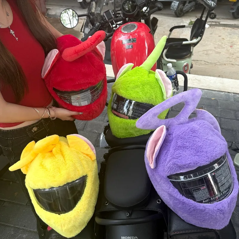 Cute Cartoon Plush Motorcycle Helmet Cover, Full Face Helmet Decor Sleeve For Motorbike Riding