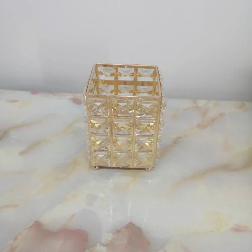 

Makeup Brush Holder Golden Square Crystal Organizer For Desk Storage Pen Pencil Container Vanity Table Top Decoration Brush